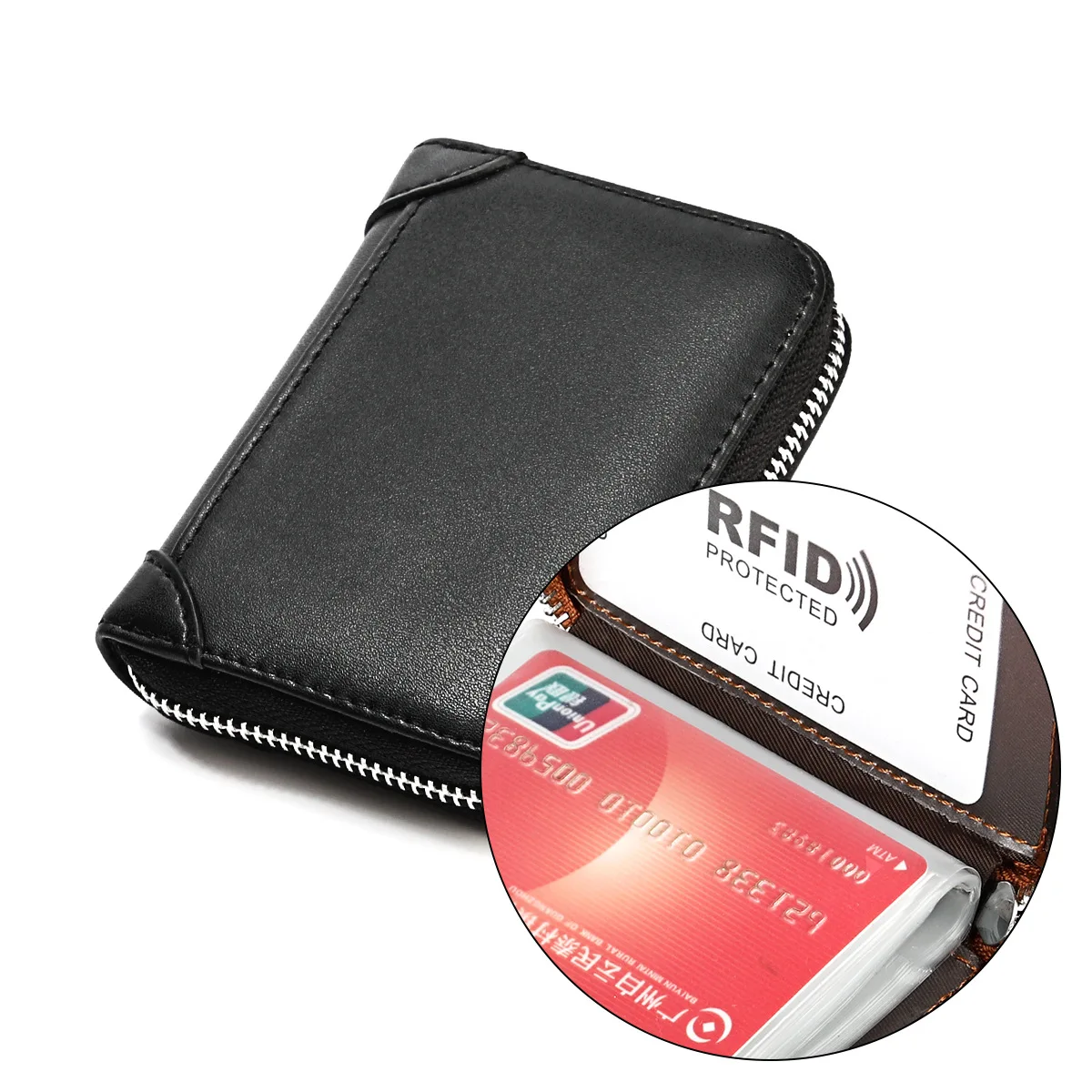 Women Business Card Holder Cow Leather Card Wallet Prevent RFID Female Credit Card Holder New Arrival Porte Carte Tarjetero Muje - Color: black