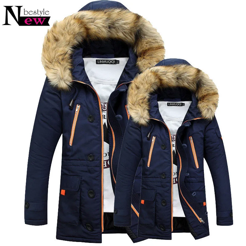Newbestyle модное мужское зимнее хлопковое пальто Мужская Большая Меховая куртка с