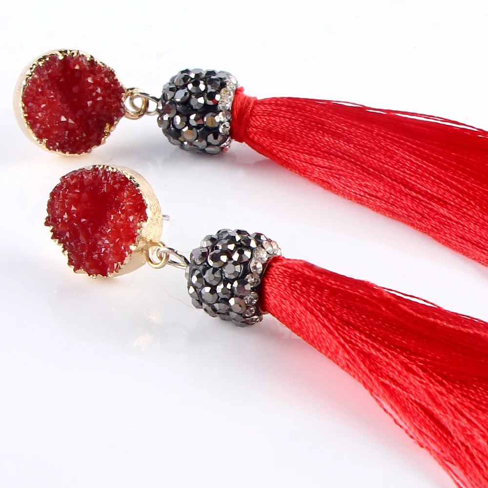 Женские длинные серьги с кисточками Boho ручной работы в богемном стиле синими