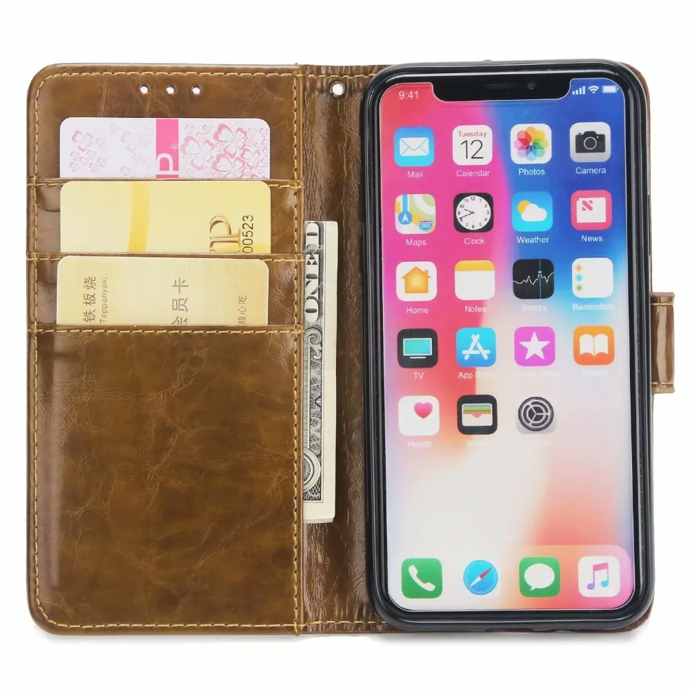 Масло воск мягкий кожаный чехол для iphone x Чехол роскошный флип бумажник случаях