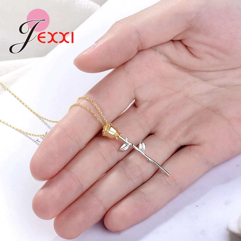 

New Stylish Gold Color Rose Flower Choker 925 Sterling Silver Statement Necklace Bijoux Collier Femme Women Charm Boho Jewelry