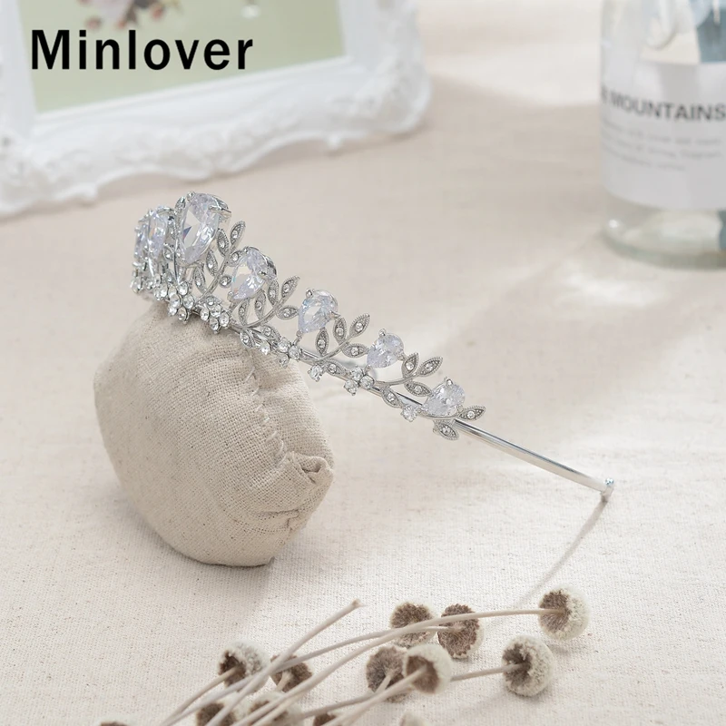 Minlover Роскошные диадемы с фианитами в виде листьев короны цветок горный хрусталь
