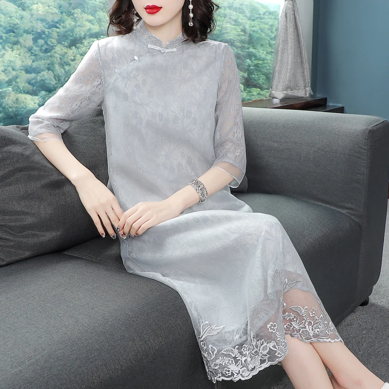 Женское шелковое платье cheongsam новое улучшенное в китайском стиле на весну и лето