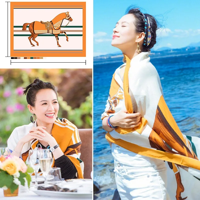 

Horse Print 100% Silk Scarf Shaw Women Long Real Silk Scarfs Wraps 180x65cm