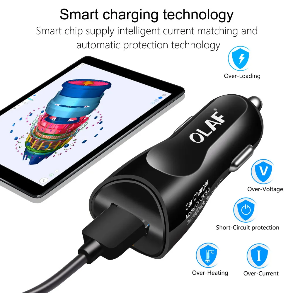 Автомобильный Зарядное устройство 3A Quick Charge 3,0 USB Зарядное устройство», «Олаф» для мобильных телефонов Зарядное устройство для iPhone х samsung S9 Xiaomi быстрый автоматический адаптер зарядного устройства