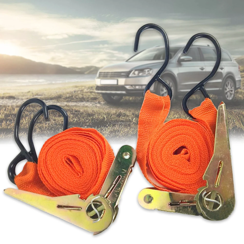 2PCS Tow Tension Rope Transport Car Cargo Truck Bike Luggage Equipment Lashing Bag Ratchet Strap Motorcycle Strong Tie Down Belt |
