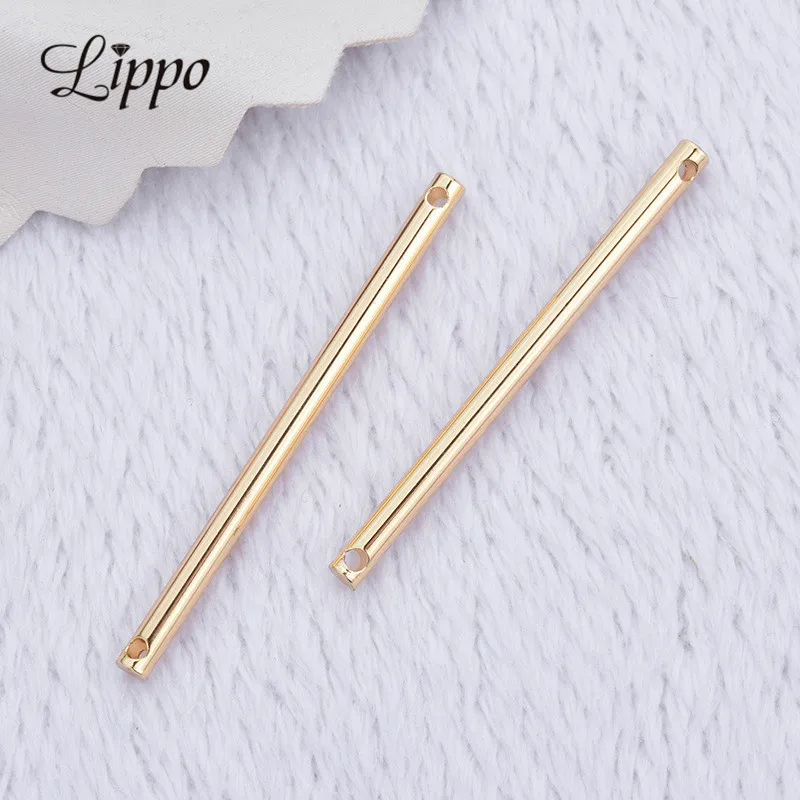 20pcs 2*35mm Gold Color plated Copper Double Hole cylindrical long stick ear clip earrins Connectors DIY jewelry accessories