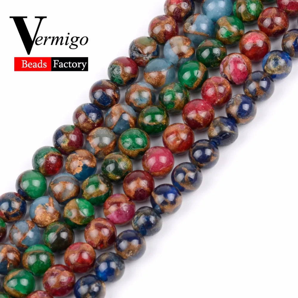 Бусины Из Натурального круглого разноцветного перегородчатого камня для
