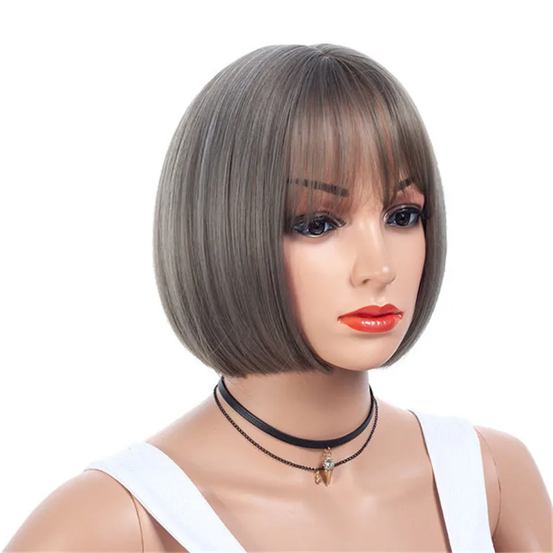 MSIWIGS Bob волосы черные короткие парики для женщин прямые синтетические волосы парик с челкой пепельно-серые волосы Термостойкое волокно