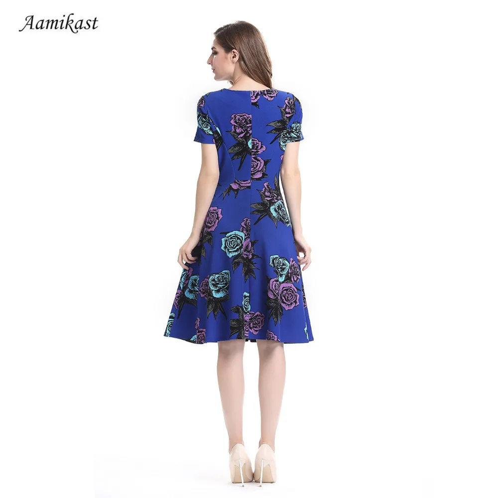 Женское платье-туника с v-образным вырезом и коротким рукавом в стиле ретро