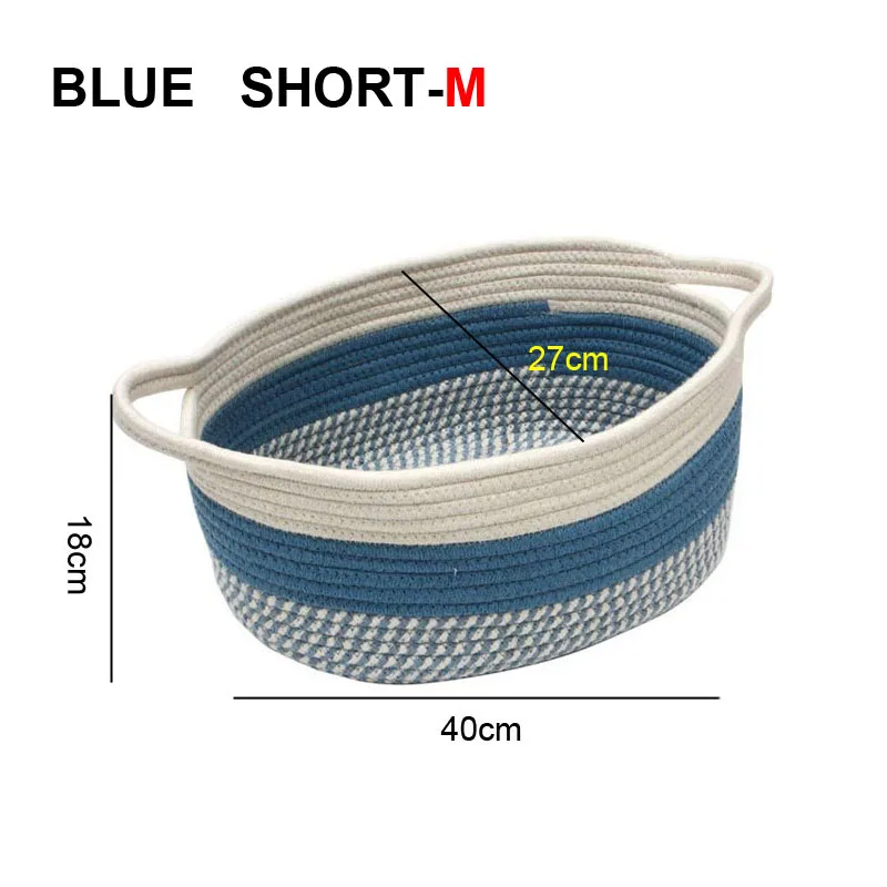 blue-short-M Корзина для белья ручной работы из натурального хлопка для игрушек, органайзер для грязной одежды, корзина для белья, корзина для пикника, корзина для велосипеда - Цвет: blue-short-M
