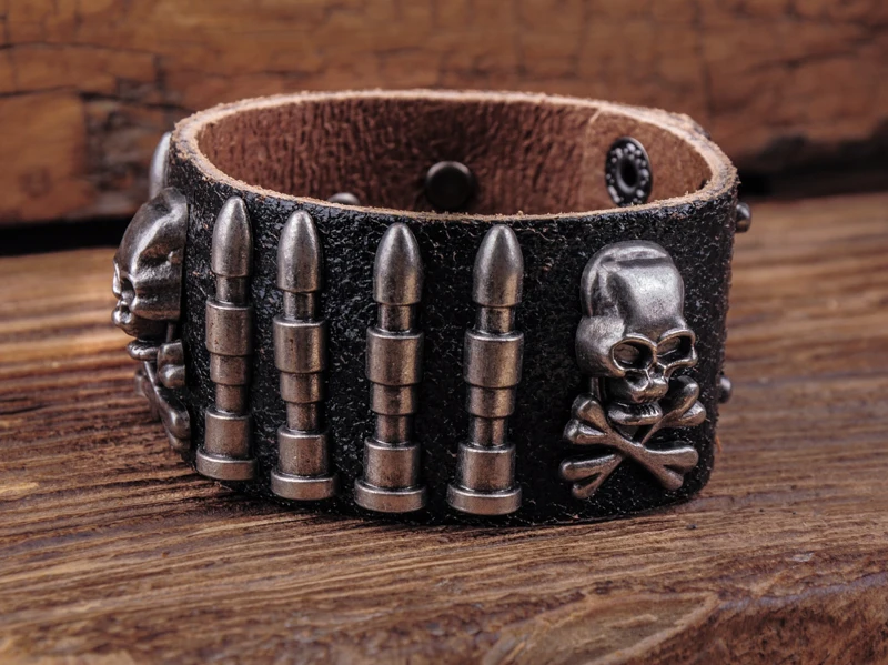 G563 Черный Рок армейский цилиндрический мужской кожаный браслет|bracelet stamps|bracelet