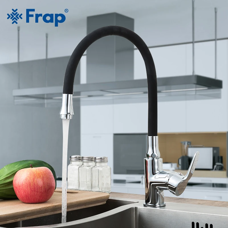 Frap Черный кран для кухни на бортике с одной ручкой латунный смеситель