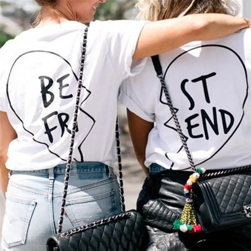 2018 Harajuku Cotton Best Friends Matching T-shirts Fashion Bff T-Shirt Girls Women Sisters Tops Tee Shirt Femme Camisetas Mujer | Женская
