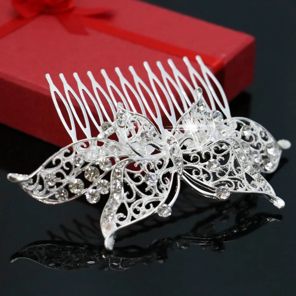 Женская заколка расческа для волос бабочка со стразами украшение подарок на день