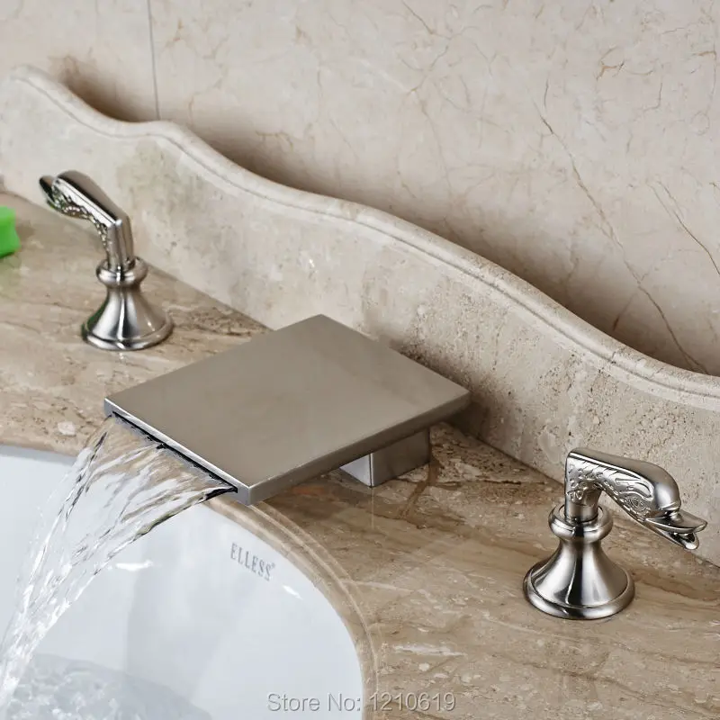 Uythner Newly Deck Mounted Waterfall Sink Faucet Mixer Tap Euro Style Bathroom Basin 3Pcs Dual Handles | Обустройство дома