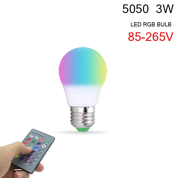 E27 3W 5050 RGB BULB 1 шт. E14 E27 GU10 RGB светодиодный светильник 3 Вт 5 Вт 9 Вт 110 В 220 В 16 изменение цвета RGB Лампочка светильник+ пульт дистанционного управления для бара KTV украшения - Испускаемый цвет: E27 3W 5050 RGB BULB