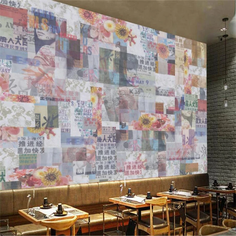 Beibehang европейские ретро обои в стиле индастриал ветер старая газета красота