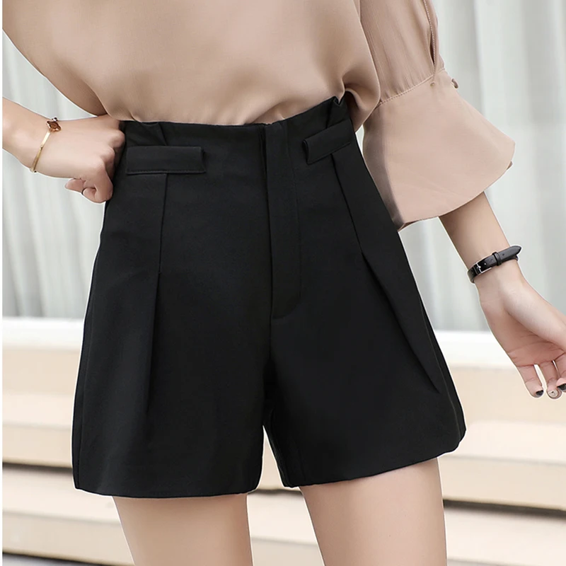 Женские широкие шорты с высокой талией повседневные свободные однотонные