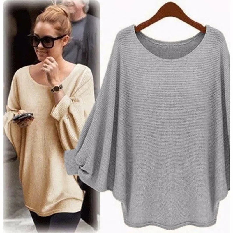 Женский свободный пуловер повседневный однотонный с рукавами летучая мышь