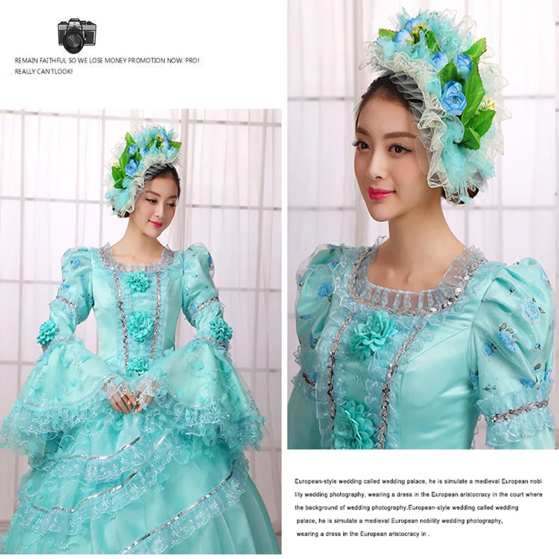 2017 синее платье с принтом средневекового ренассианса 18-го века Marie Antoinette женские