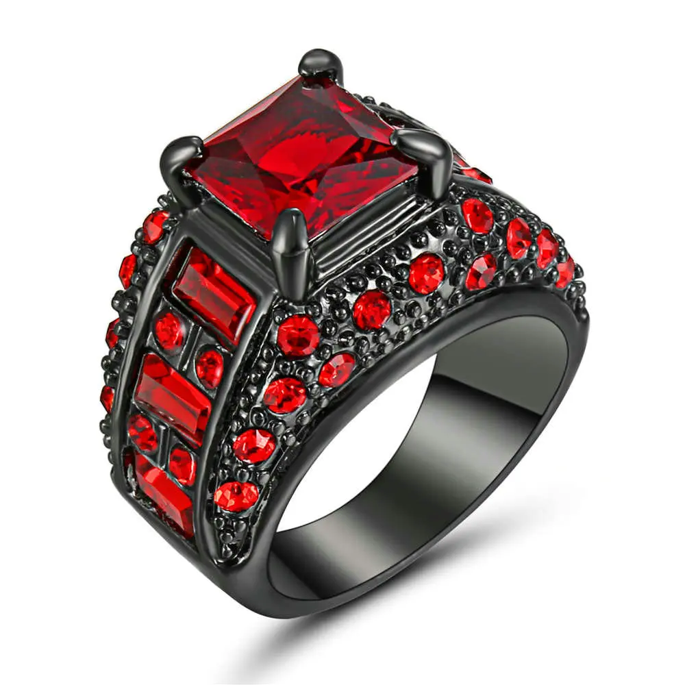 Женское Обручальное кольцо с красным фианитом в винтажном стиле|cz rings|wedding rings for