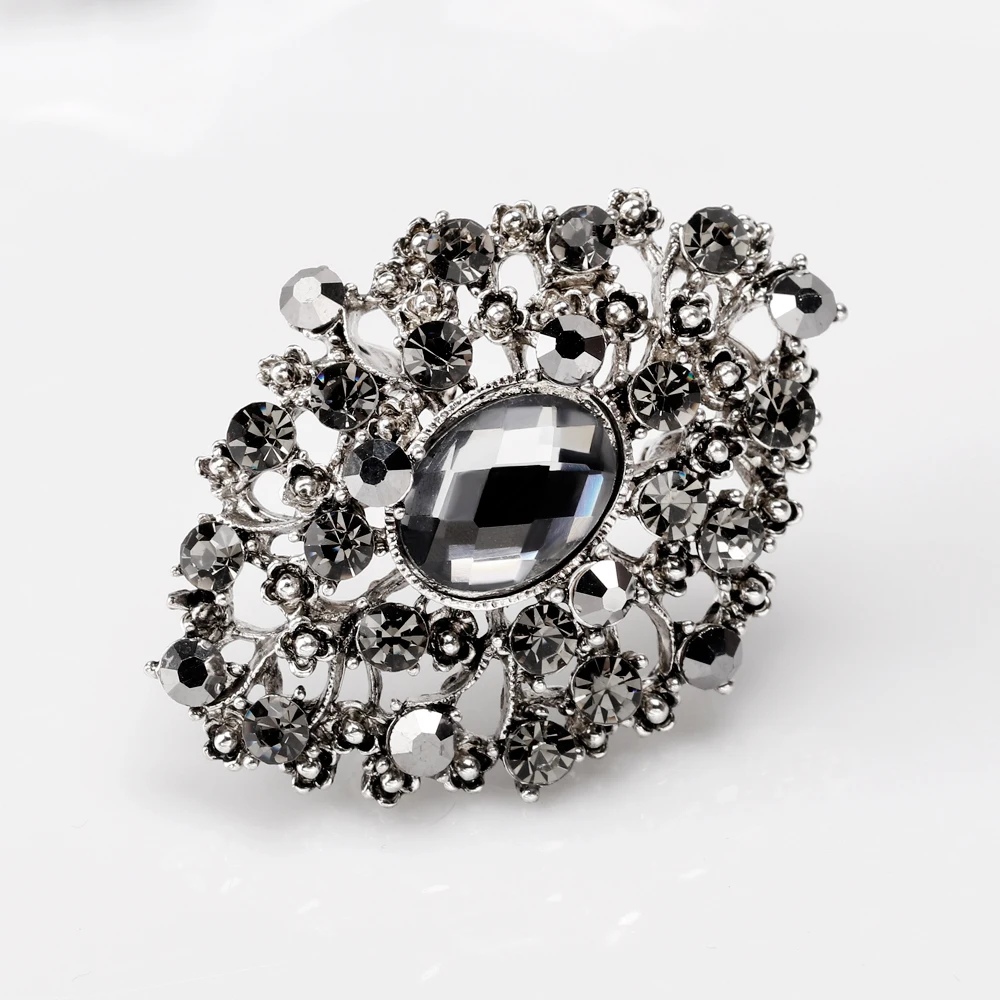 Большой черный Стекло Стразы растений броши для Для женщин Букеты Свадебные шарф