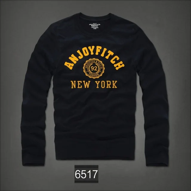 navy 6517 Футболка с длинным рукавом для мужчин хлопок вышивка модные футболки с круглым вырезом Топы Высокое качество майка - Цвет: navy 6517