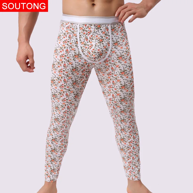 Мужское термобелье Soutong теплое из хлопка с принтом кальсоны qk06 зима 2019|mens long