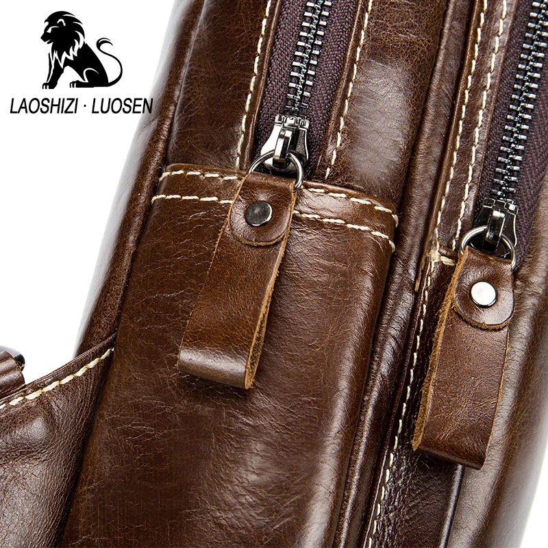 LAOSHIZI LUOSEN Мужская нагрудная сумка из натуральной воловьей кожи пляжный