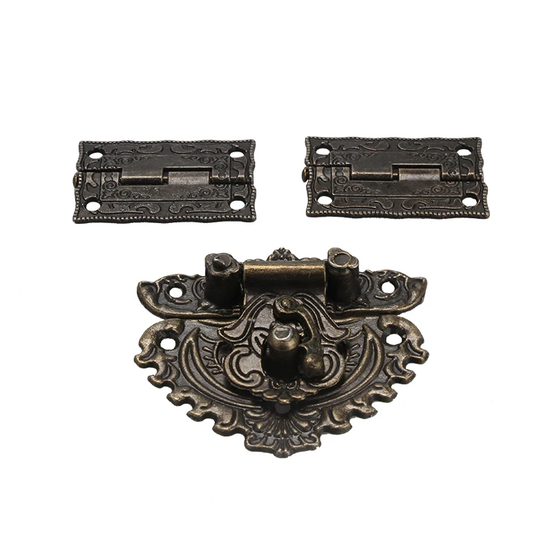 

Antique Bronze Furniture Hardware Box Latch Hasp Toggle Buckle+ 2Pcs Decorative Cabinet Hinges for Jewelry Wooden Box