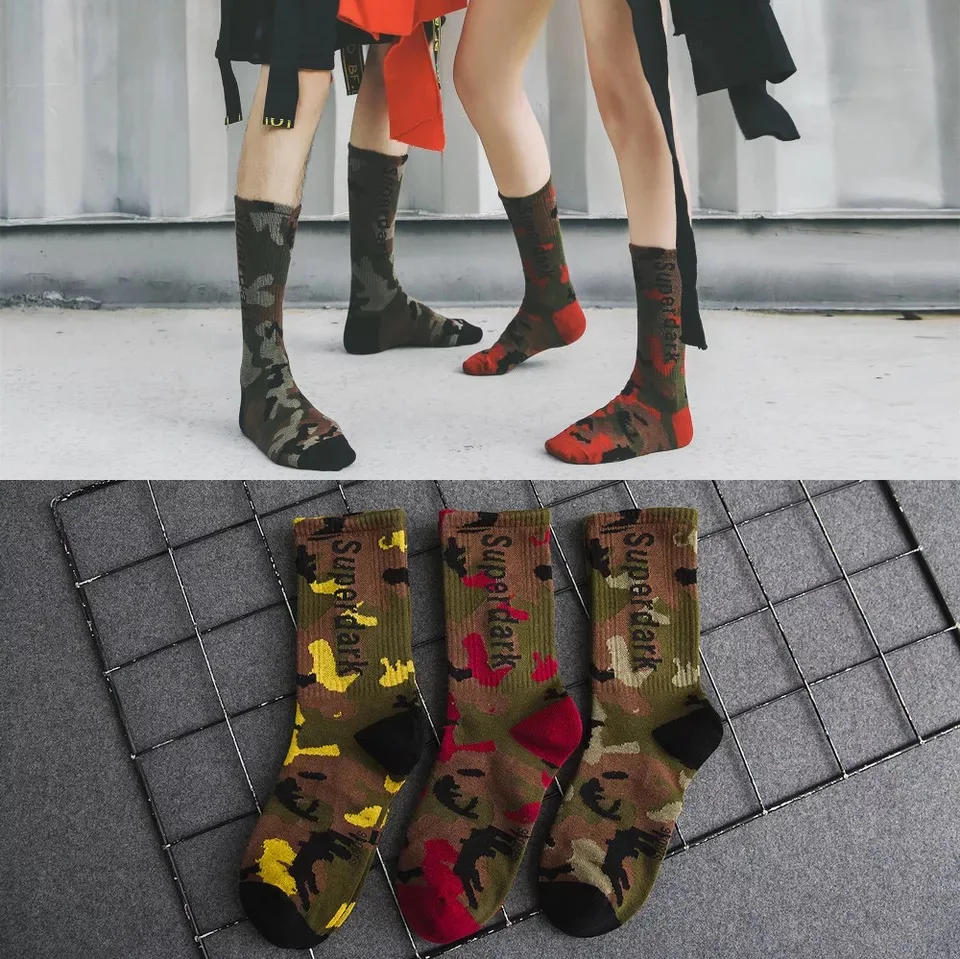 

Autumn and Winter New Individual Trendy Brand Street Hip-hop Skateboarding All-cotton Embroidery Camouflage fashion Socks