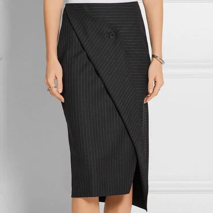 

new brand ol long pencil skirtscasual Female ladies Classic striped commuter asymmetric skirt women