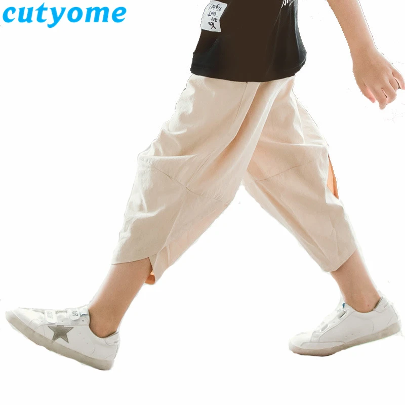 Cutyome/шаровары для маленьких мальчиков летние однотонные льняные детские штаны до