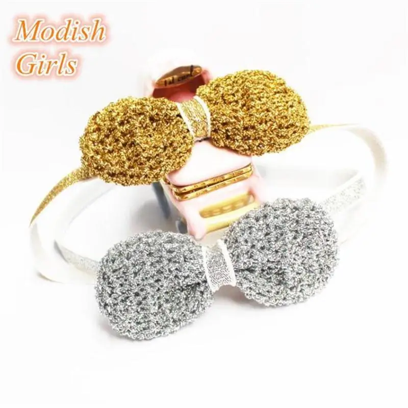 Ободки в Корейском стиле с золотым бантом 10 шт./лот Серебристые ободки для волос