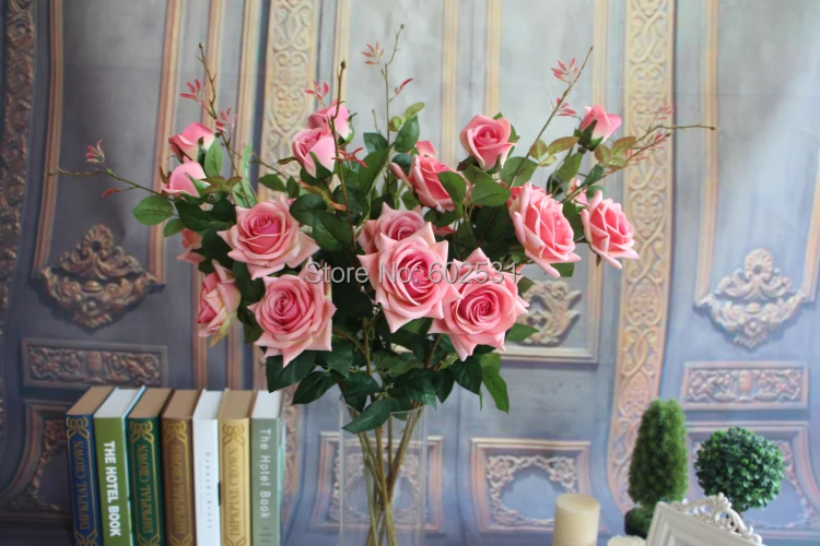 

SPR Bride holding flowers3 forks flannel large single branch roses Wedding artificial flowers Bouquet silk flower table flower