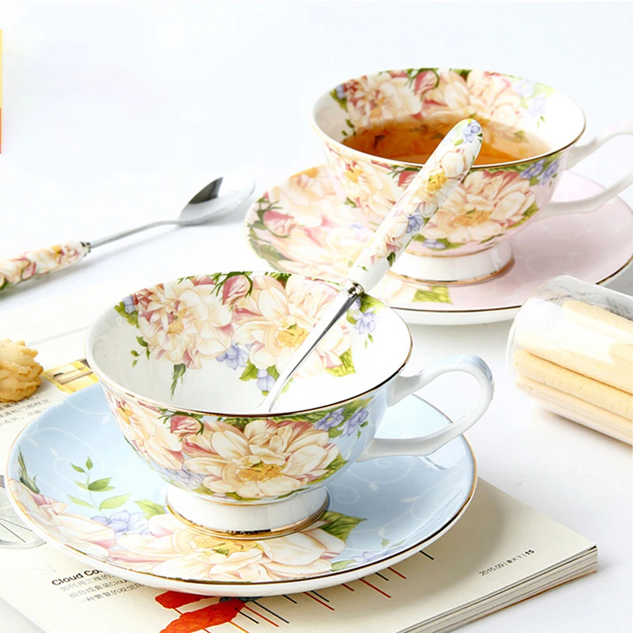 Creative Ceramic Teacup European Coffee Cup Set High Tea Set Espresso Cups Reusable Bone China Coffee Cup Tea Cup Set Home 50P72