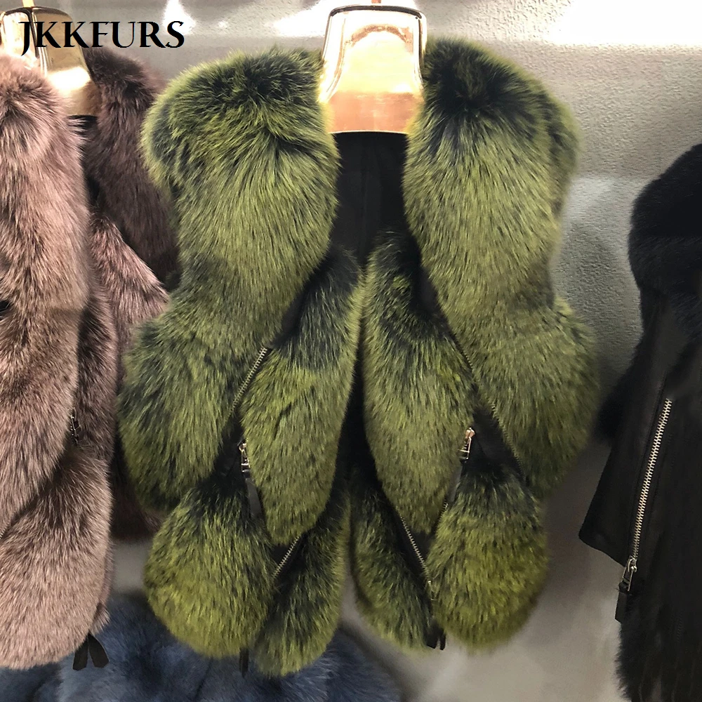 

2021 New Style Women's Gilet Real Fox Fur Vest Fluffy Thick Warm Fur Winter Waistcoat Fashion Luxury Genuine Natural Fur S7483