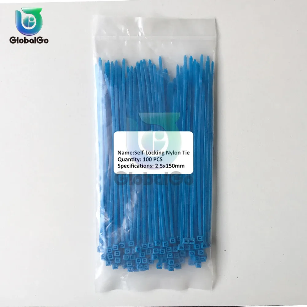 Blue 100 шт/уп самоблокирующийся пластиковый нейлоновый хомут для проводов и кабелей стяжки 100 шт черные стяжки для проводов застегните кабель петли 2,5*150 мм - Цвет: Blue