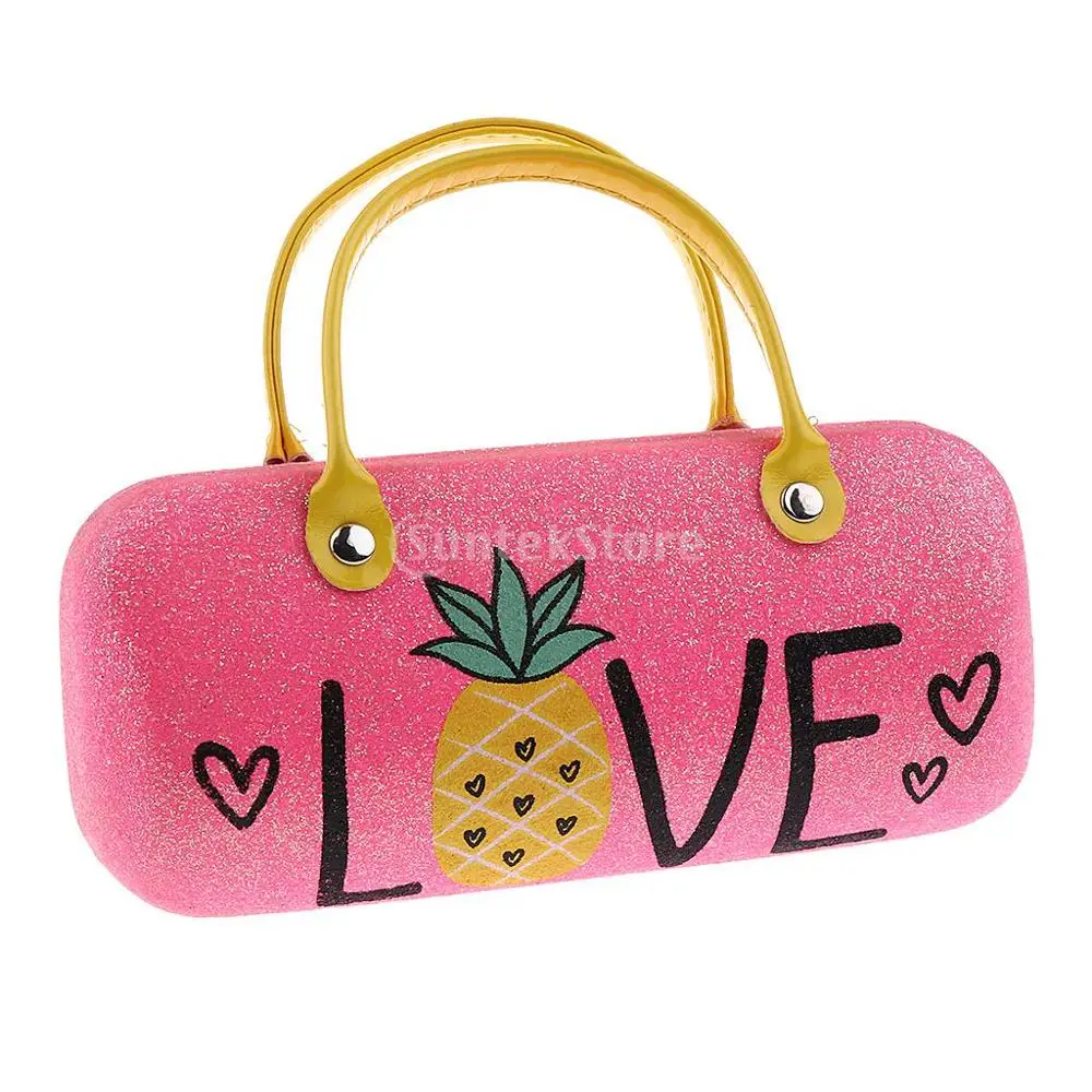 Children Cute Hard Eyeglasses Case Kids Sunglasses Box Hand Pouch for Protector Glasses Box Holder pineapple puppys print - Color: pineapple