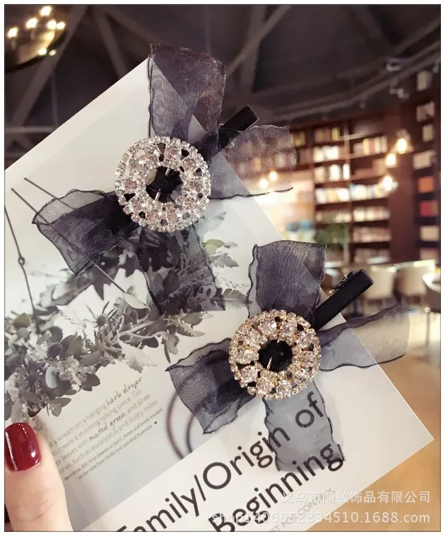 

Korea Lace Zircon Full Diamond Crystal Silk Rim Hair clips Bunny Hairpin Hair Accessories Hair Bows Barrettes
