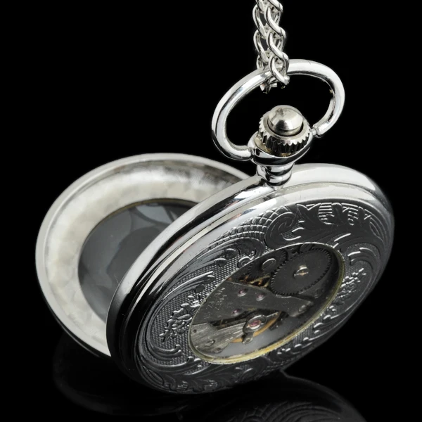 Silver Pattern Special Design Dial Mechanical Pocket Watch Retro Gentleman Pendant Accessory Fob Chain Men's Watch Gift