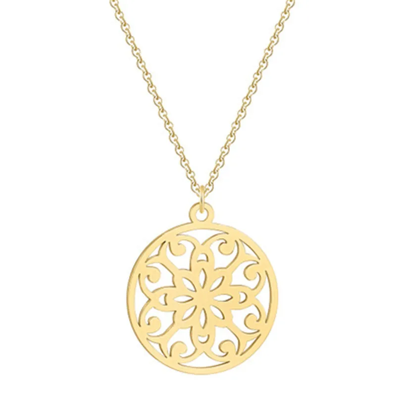 

Fashion 304 stainless steel Mandala Flower of Life - Gold Classic Round Pendant Corolla Necklace Premium Jewelry Private Custom