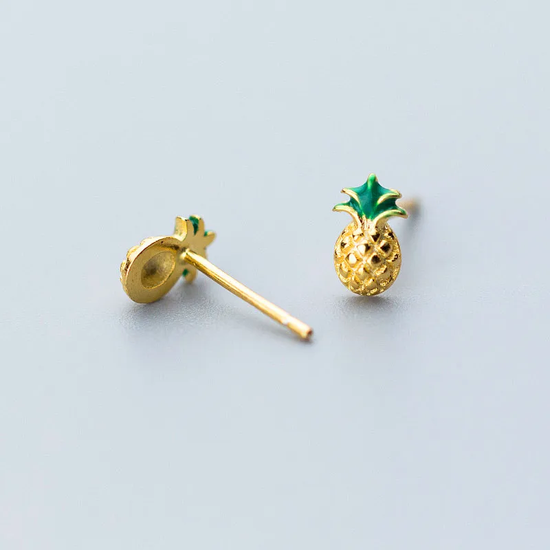 INZATT Tiny Cute Fruit Pineapple Shape Real 925 Sterling Silver Stud Earrings Prevent Allergy Girl Bithday Party Fine Jewelry | Украшения и