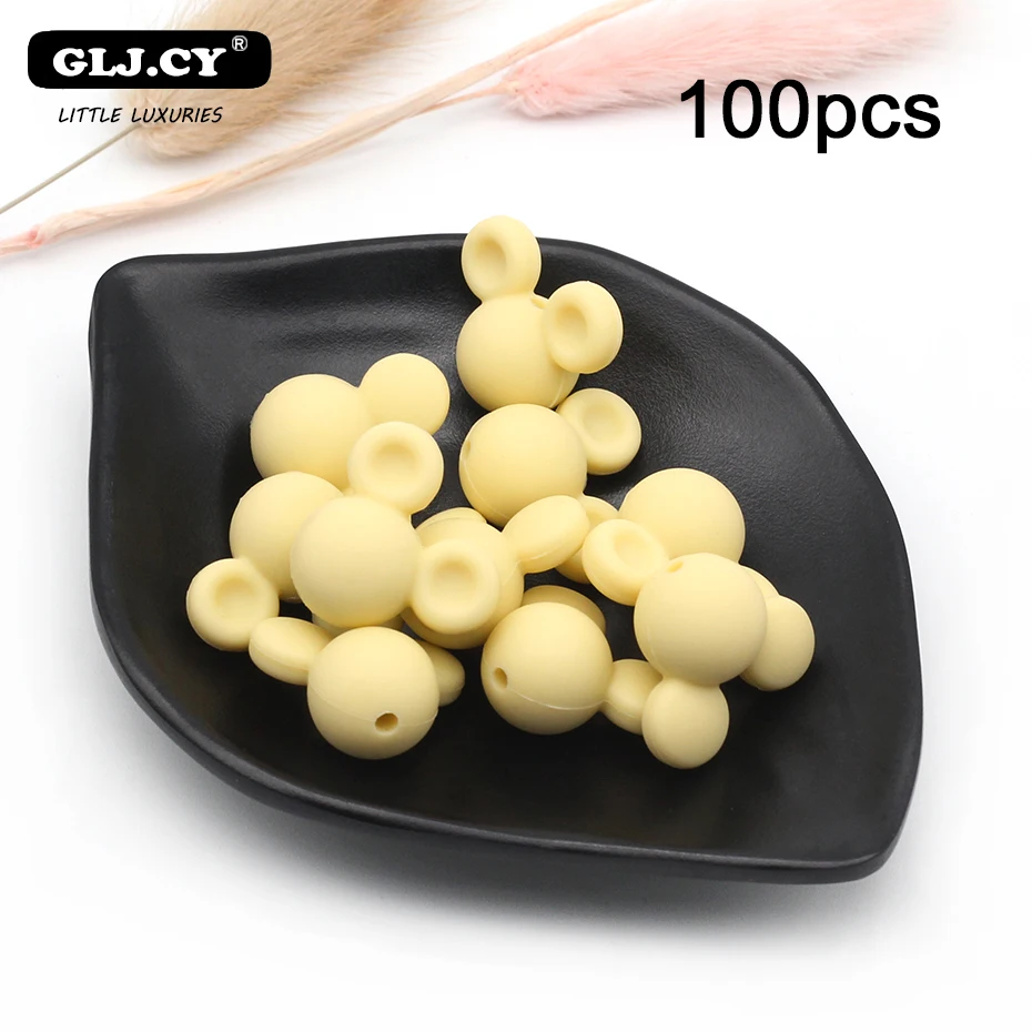 100pcs yellow 50 шт-100 шт новые милые аксессуары Мини Микки Стиль Силиконовые Бусины BPA бесплатно DIY Уход за ребенком браслет детская соска - Цвет: 100pcs yellow