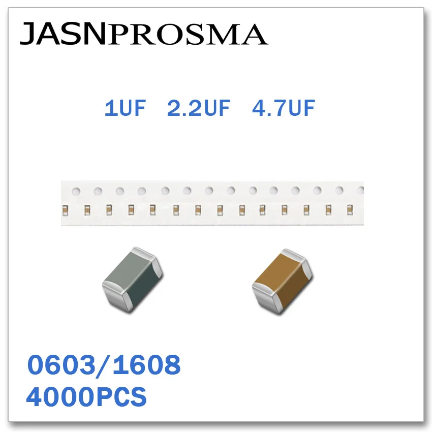 

JASNPROSMA 4000PCS 0603 1608 X5R RoHS 6,3 В 10 в 16 в 25 в 50 в 10% мкФ 2,2 мкФ 4,7 мкФ SMD, высокое качество конденсатор K 105 225 475 105K