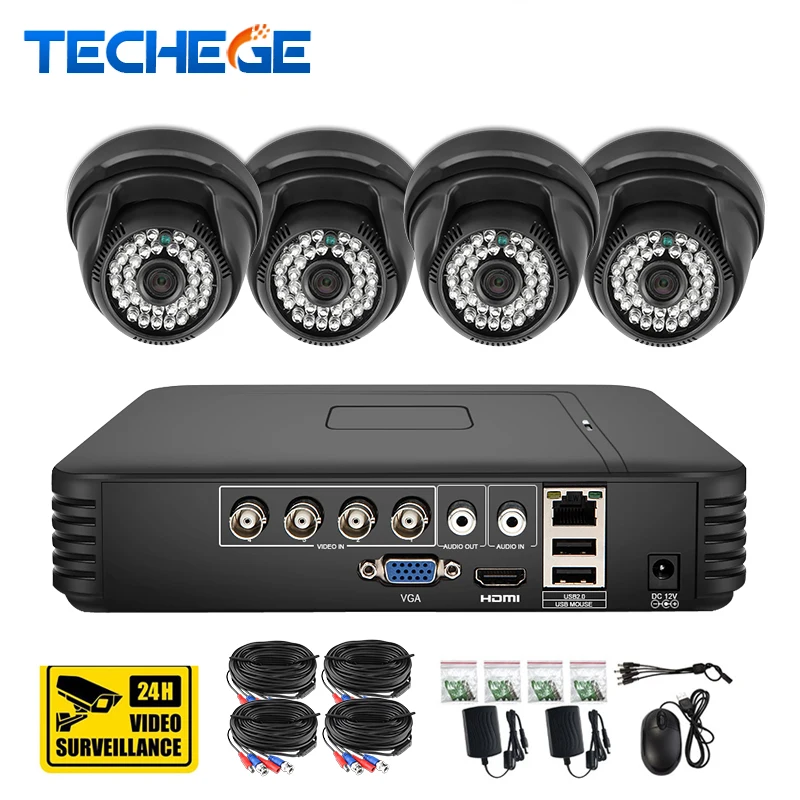 Techege HD 4CH 720P AHD DVR комплект системы видеонаблюдения 4 шт. 1.0MP Купол ИК ночного