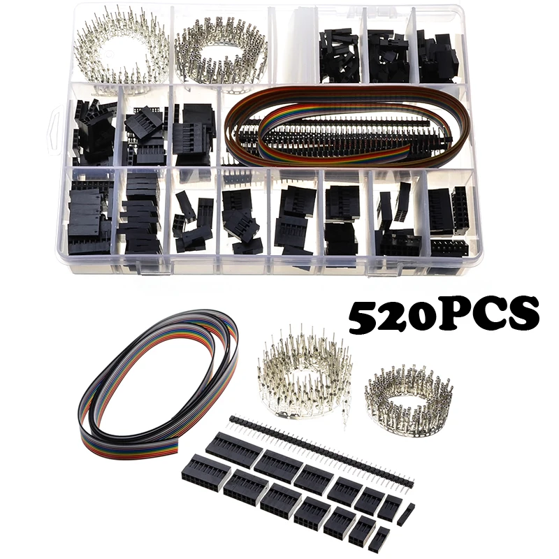 

520PCS 2.54mm Jumper Pin Housing Header Crimp Connector With Hook Kit Male Femal Terminals Set Black Jump Wire Connectors