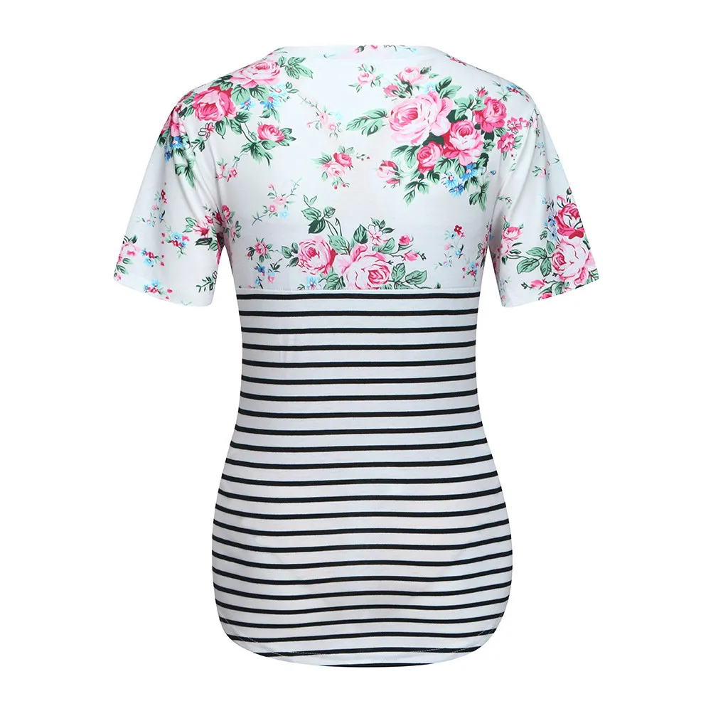 

LONSANT Maternity Mom Nursing Striped Floral T-shirt Women Layered Pregnancy Breastfeeding Tops Short sleeve Maternity clothes