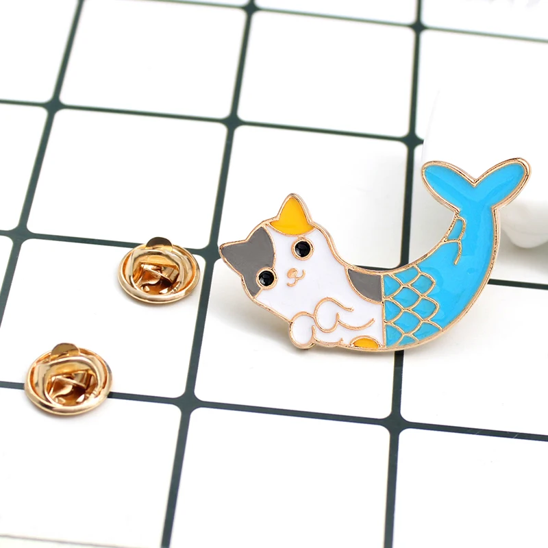 Новая мода мультфильм животных брошь сплава Lucky Cat хвост русалки Мода значок